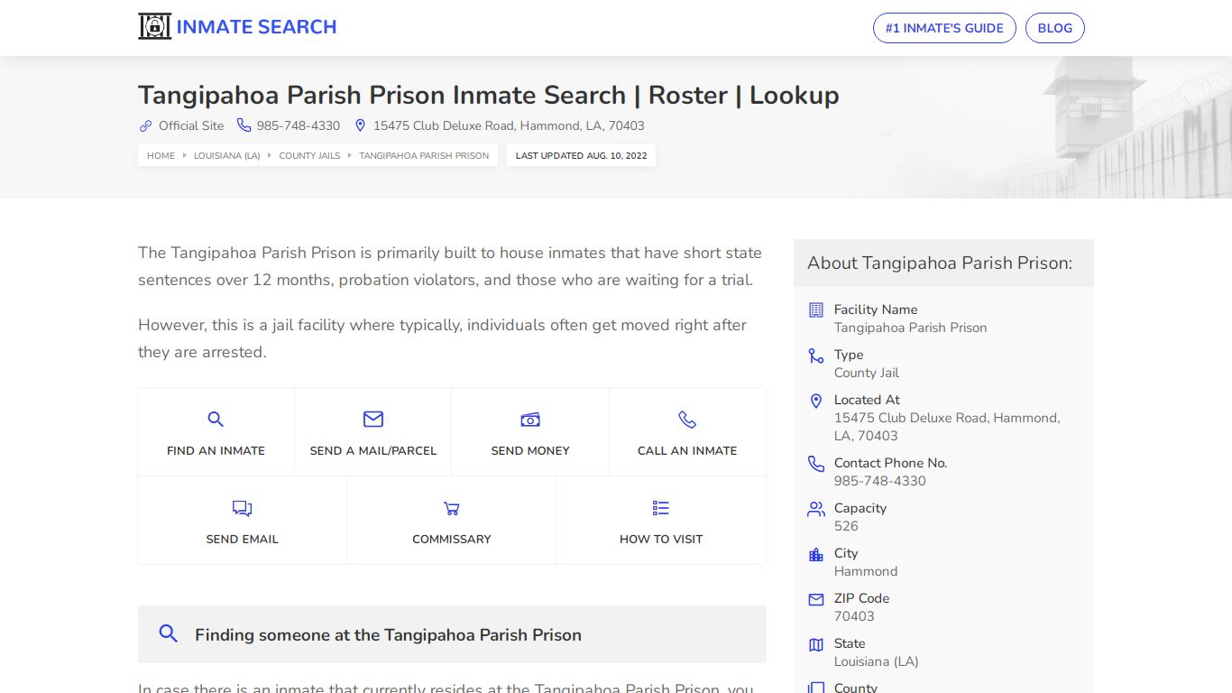 Tangipahoa Parish Prison Inmate Search | Roster | Lookup